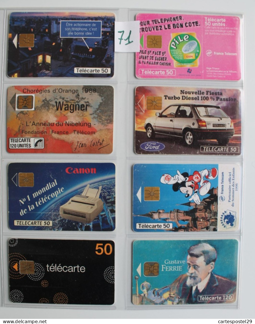 LOT DE 8 TELECARTES  AVEC SA FEUILLE DE CLASSEMENT - Colecciones