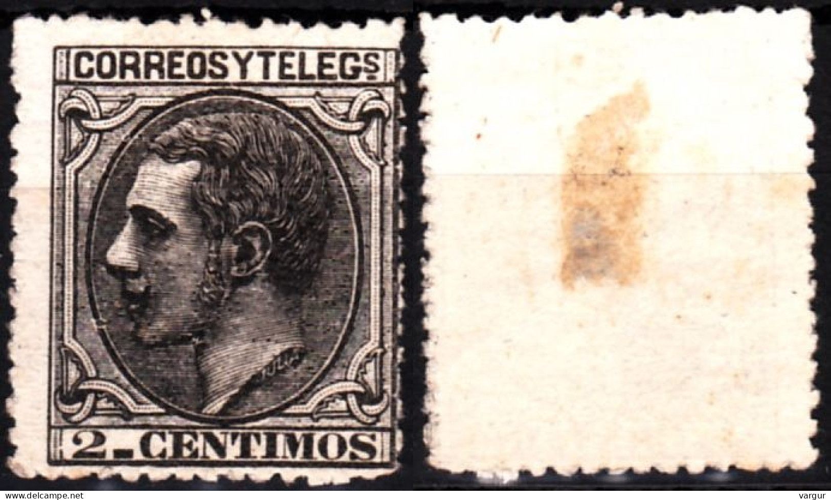 SPAIN 1879 Alfons XII Left In Oval. 2c Dark Grey, Mint Hinged - Oblitérés