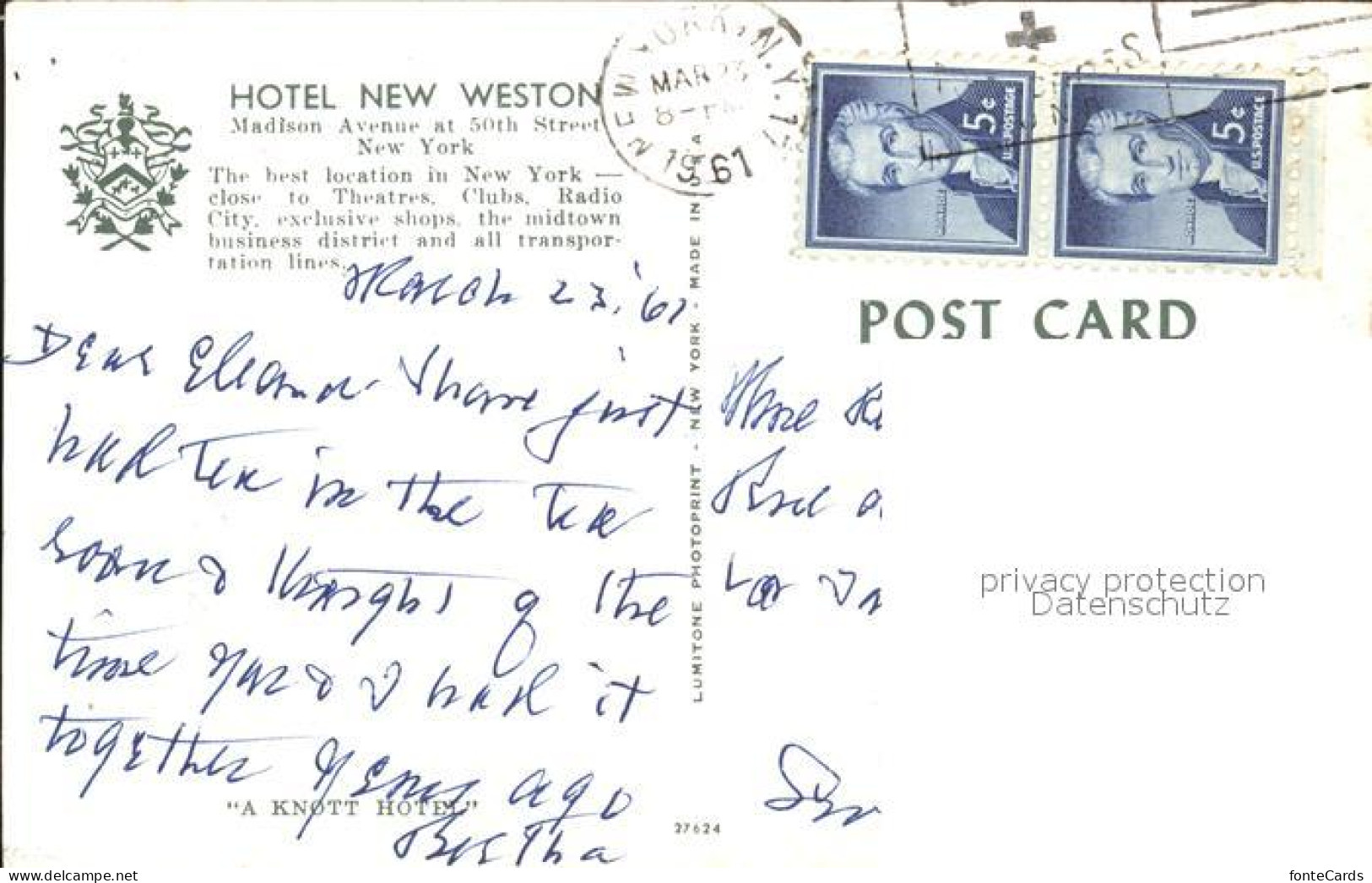 72282063 New_York_City Hotel New Weston  - Sonstige & Ohne Zuordnung