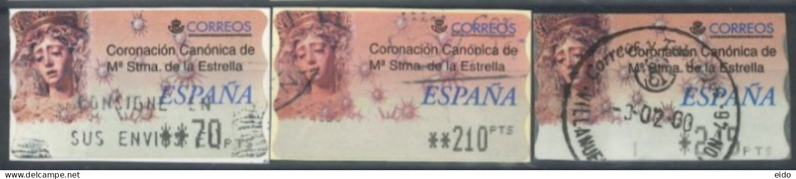 SPAIN - 2000 - CANONICAL CORONATION OF MARIA STMA. STAMPS LABELS SET OF 3 OF DIFFERENT VALUES, USED . - Used Stamps