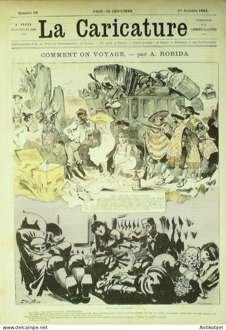 La Caricature 1881 N°  92 Cmment On Voyage Robida 28 Jours D'un Droguiste Draner Loys - Zeitschriften - Vor 1900