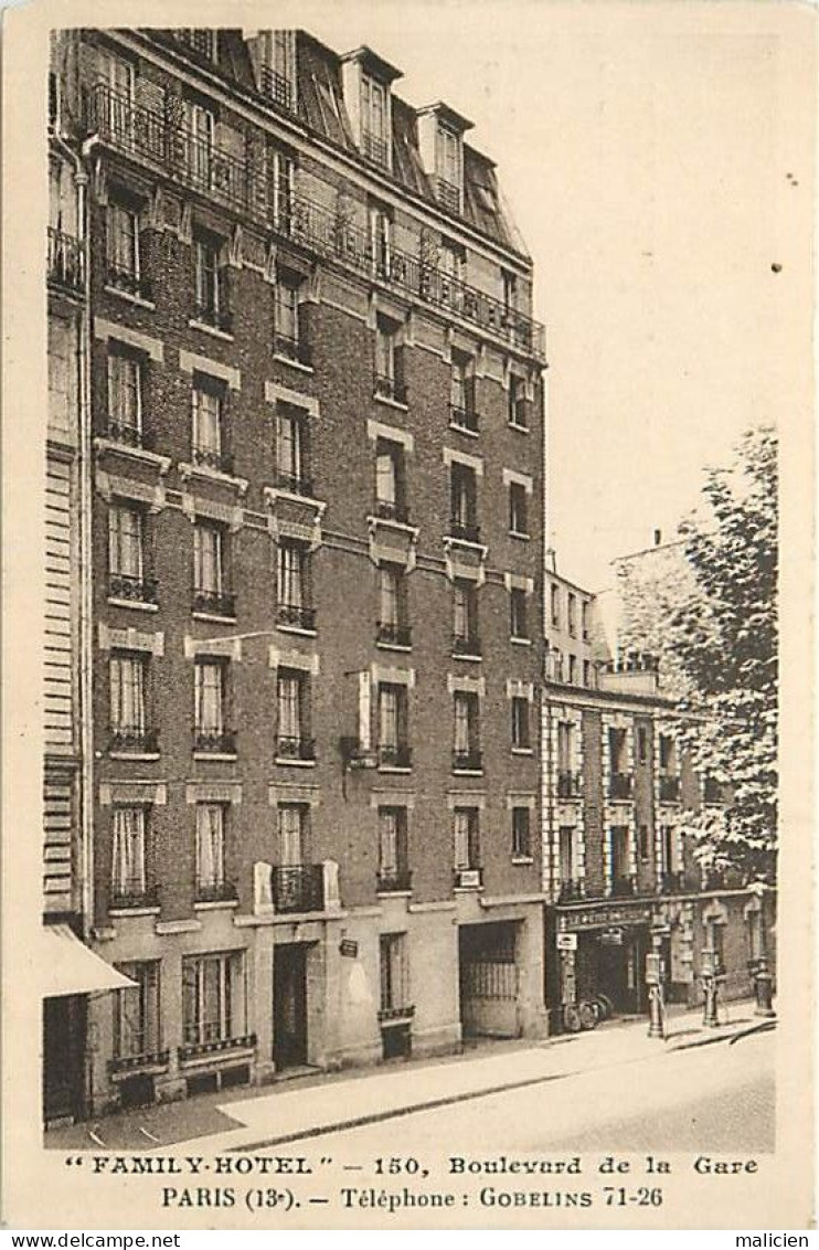 - Dpts Div.-ref-BN172- Paris - Publicité Family Hôtel - 150 Boulevard De La Gare - Hôtels - - Paris (13)