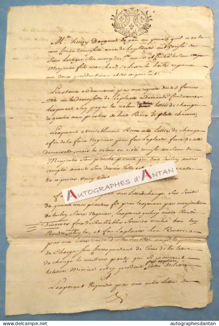 ● Généralité De Pau Me Henry Daugerat De GAN - Demoiselle Anne De LAPLACETTE - Acte Manuscrit Cachet Basses Pyrénées - Seals Of Generality