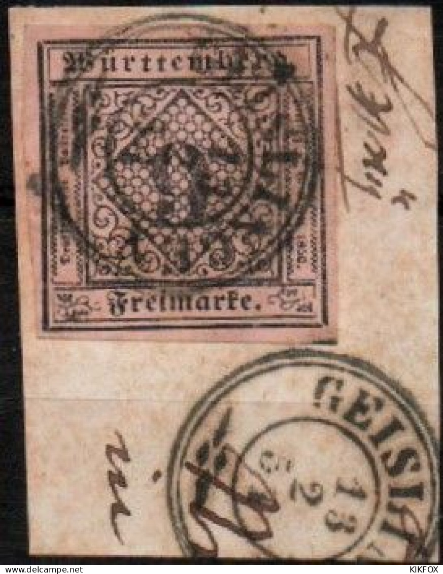 ALTDEUTSCHLAND , WUERTTEMBERG, 1851, MI 4, YT  4, ZIFFERN,  GESTEMPELT GAISLINGEN,  OBLITERE, - Gebraucht