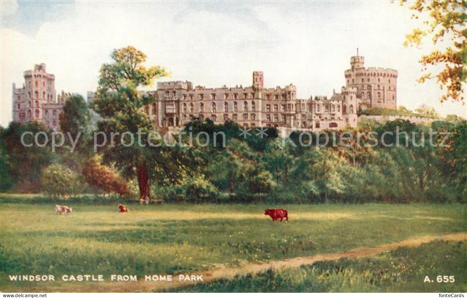 43039529 Windsor_Castle From Home Park Cows Art Colour Card Kuenstlerkarte - Autres & Non Classés