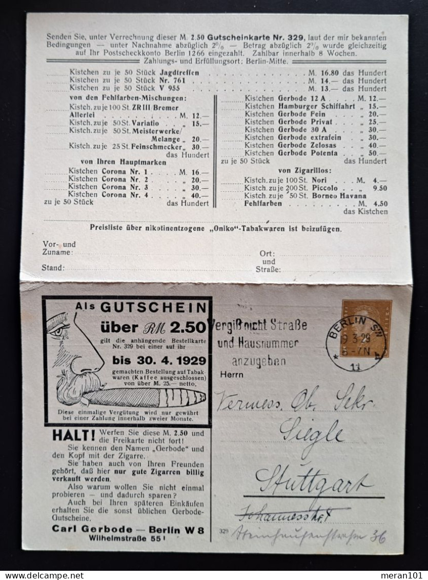 Private Postkarte Werbeaufdruck Berlin Antwortkarte "Tabak" - Briefkaarten