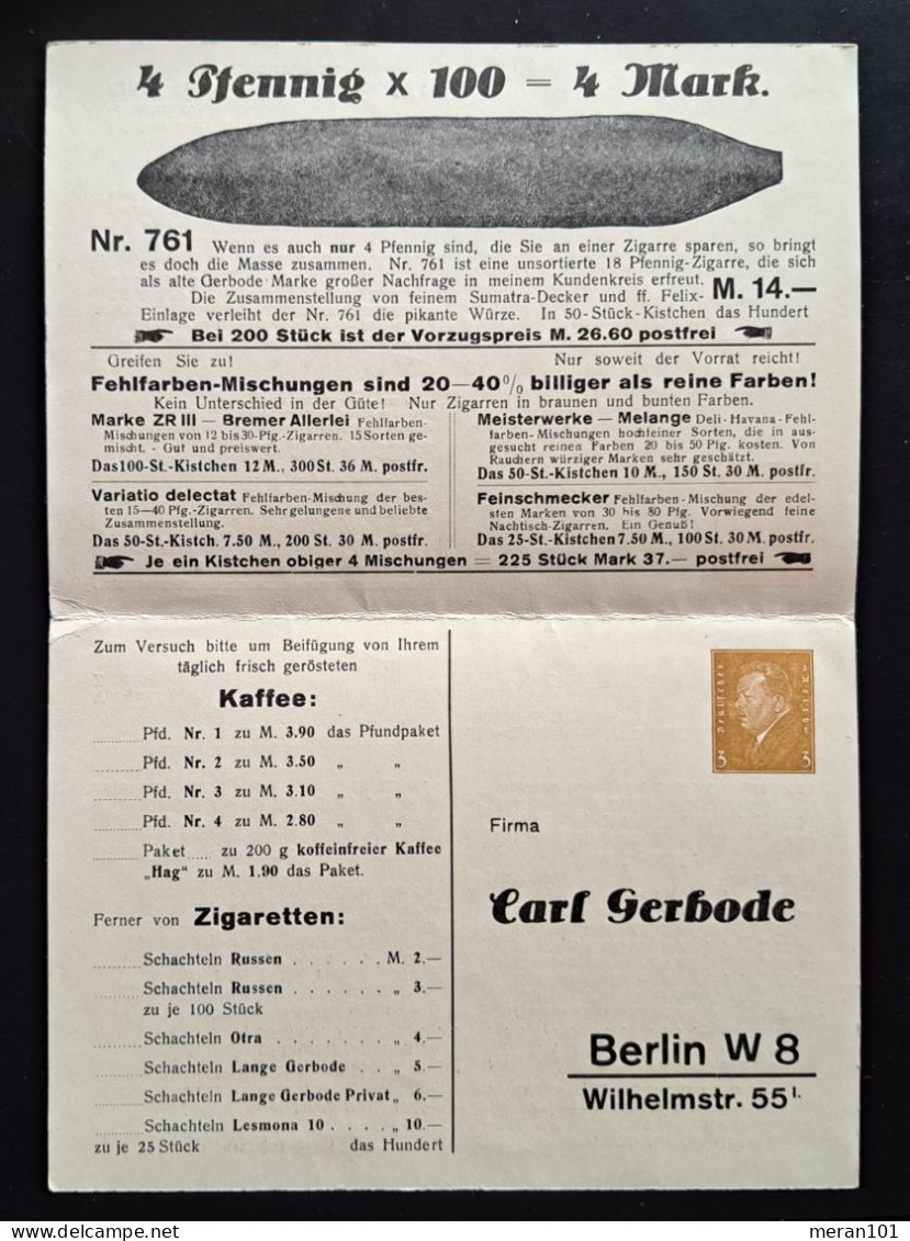 Private Postkarte Werbeaufdruck Berlin Antwortkarte "Tabak" - Briefkaarten