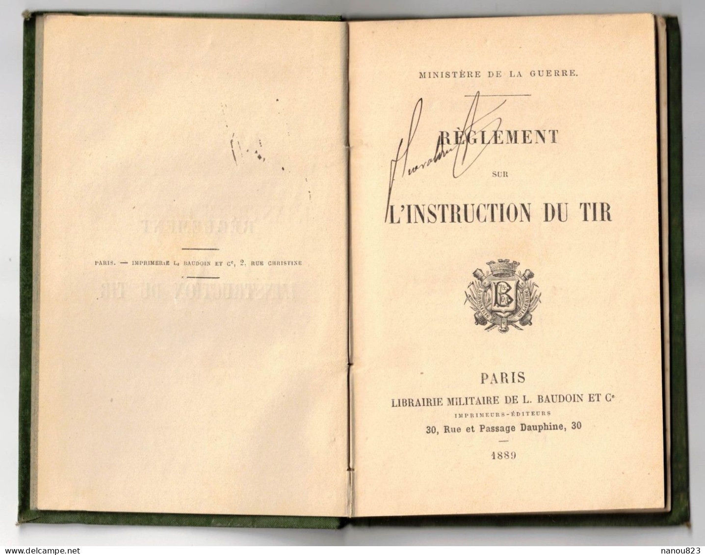 MILITARIA  ANNEE 1889 MINISTERE DE LA GUERRE REGLEMENT SUR L'INSTRUCTION DU TIR - LIBRAIRIE MILITAIRE BAUDOIN PARIS - 1801-1900