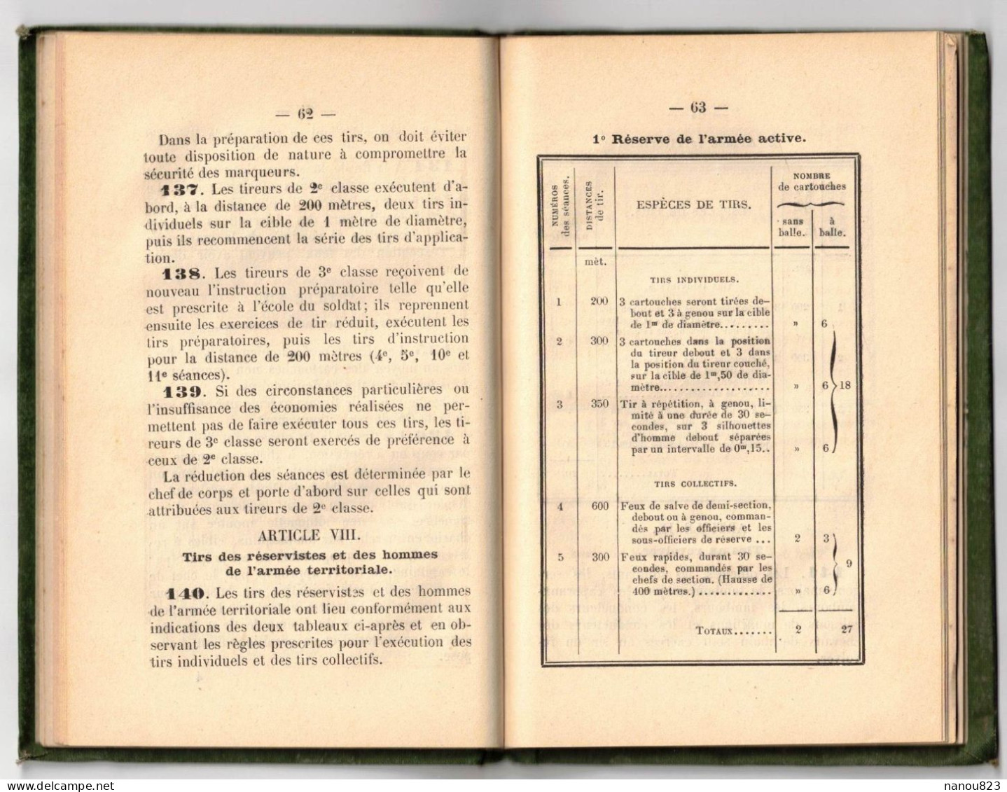 MILITARIA  ANNEE 1889 MINISTERE DE LA GUERRE REGLEMENT SUR L'INSTRUCTION DU TIR - LIBRAIRIE MILITAIRE BAUDOIN PARIS - 1801-1900