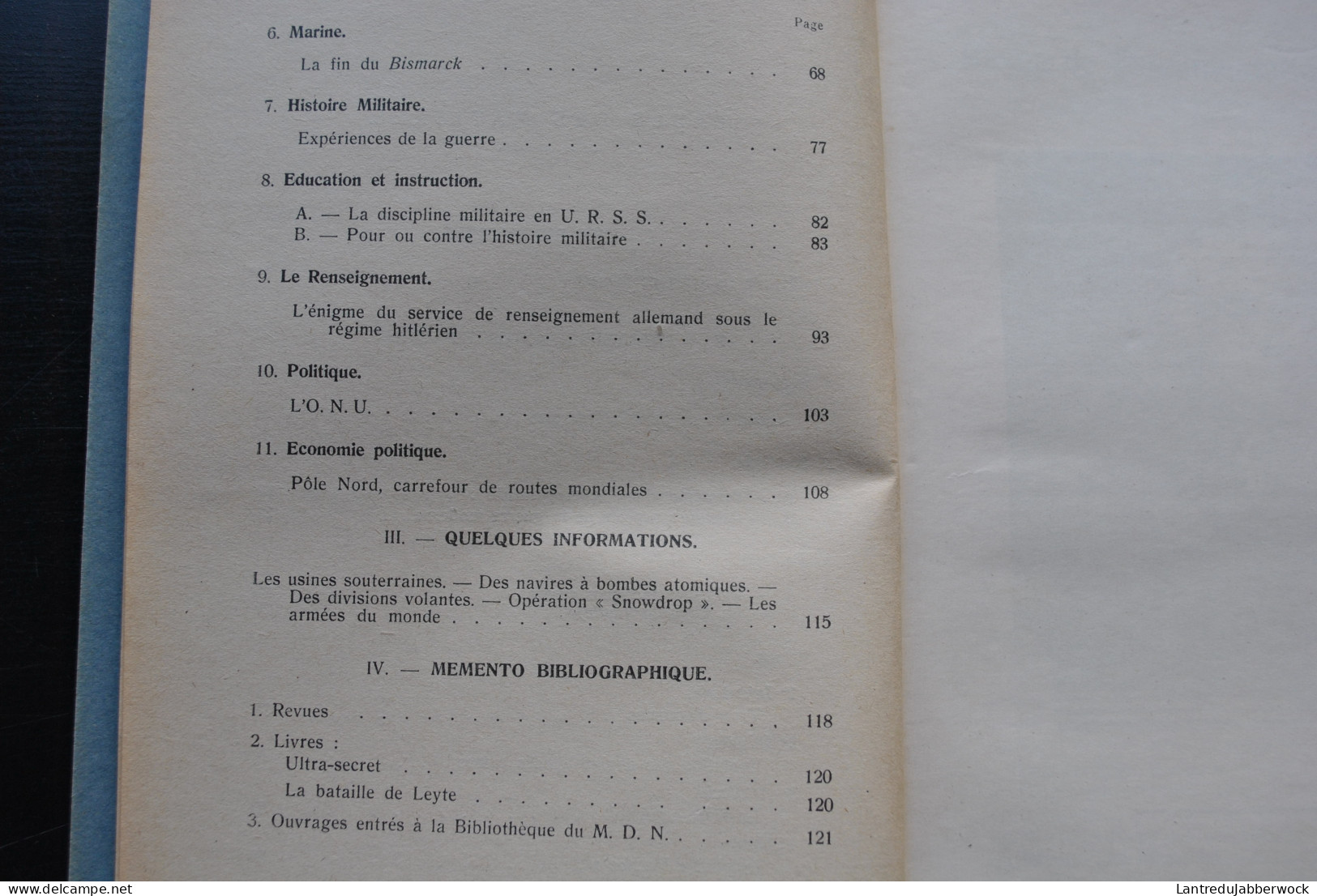 Revue De Documentation Militaire N°17 1948 Stratégie Armes Blindés Infanterie Artillerie Génie Aviation Marine Bismarck - Frans