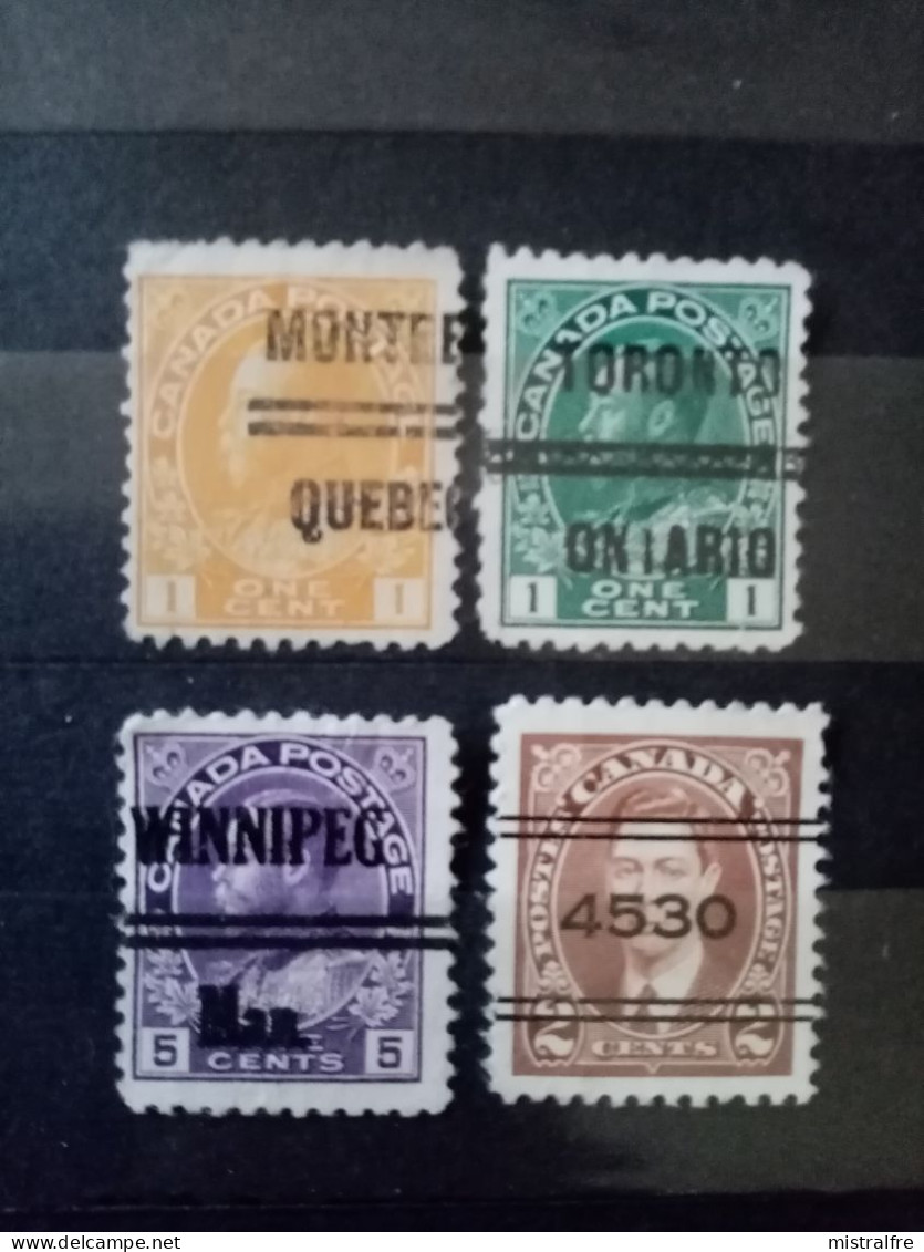 CANADA. 1916-1937. 4 Préoblitérés TORONTO / WINIPEG ONTARIO / MONTREAL QUEBEC . - Precancels