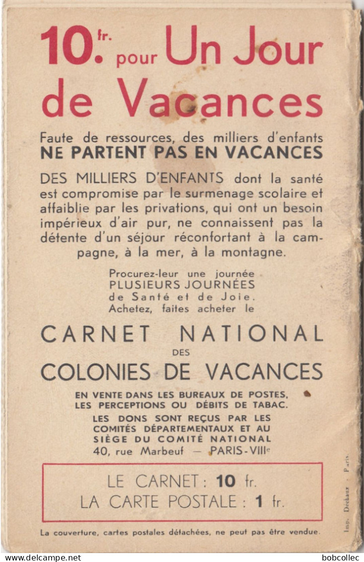 Germaine BOURET: Carnet national des colonies de vacances - Lot de 10 cartes 1938