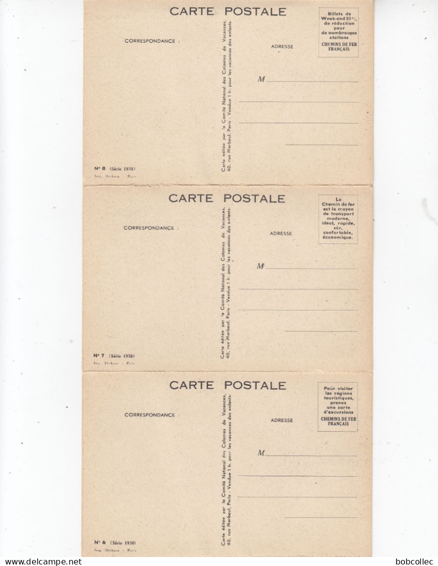 Germaine BOURET: Carnet national des colonies de vacances - Lot de 10 cartes 1938