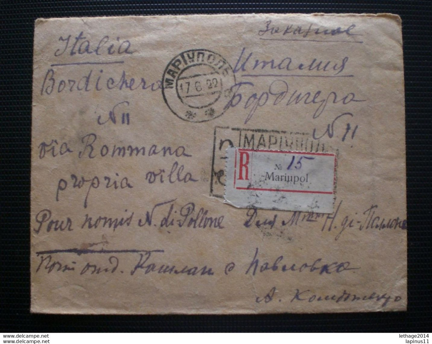 RUSSIA RUSSIE РОССИЯ STAMPS COVER 1922 REGISTER MAIL RUSSIE TO ITALY RRR RIF.TAGG. (84) - Cartas & Documentos