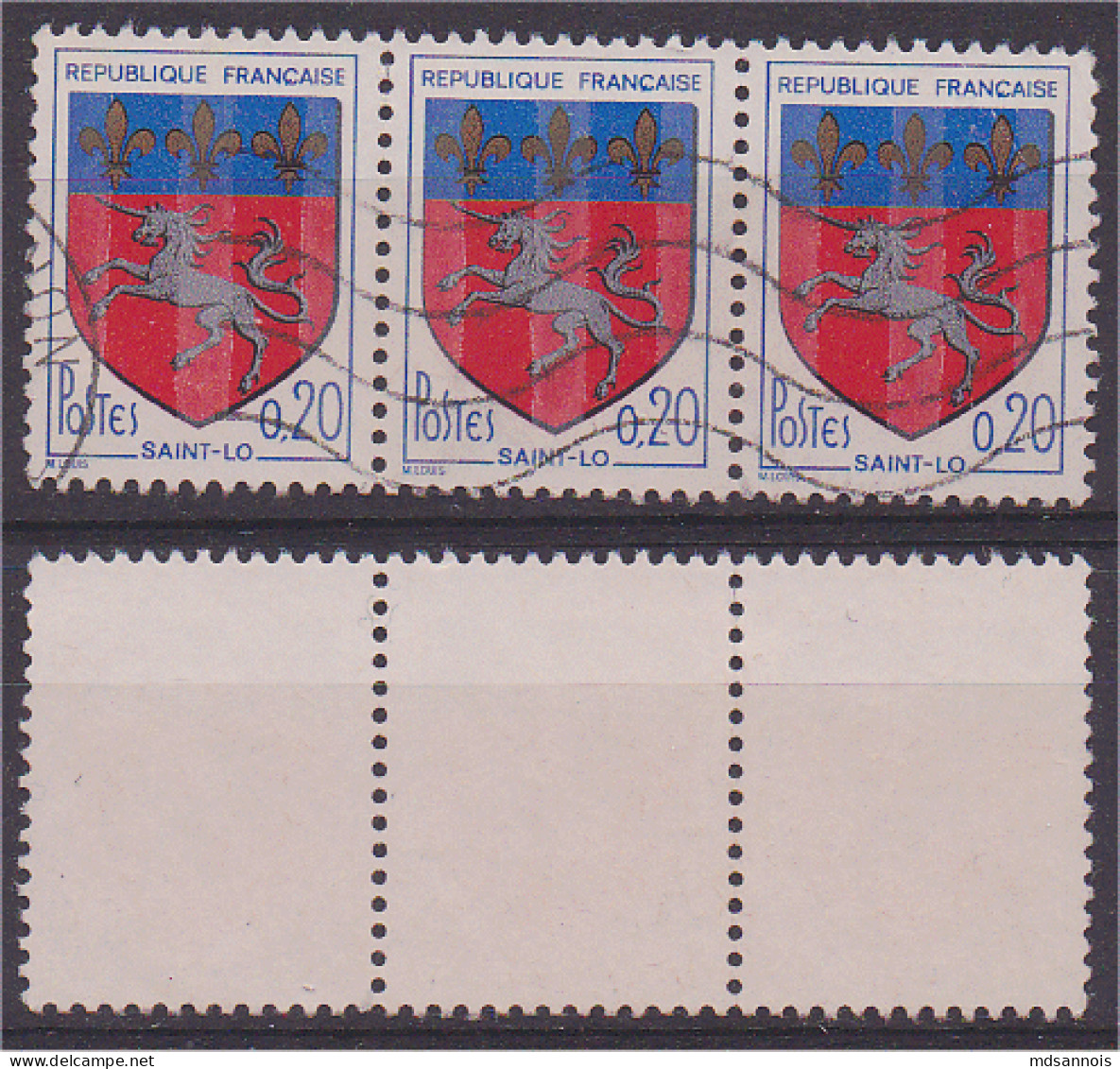 1966 Blason Saint Lo N° 1510c Bande De Trois Avec Bandes Phosphorescentes Oblitérés - Used Stamps