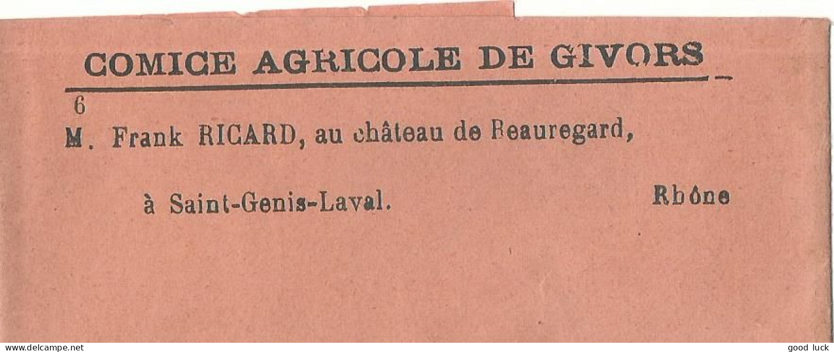 FRANCE BANDE JOURNAL AGRICOLE LYON POUR ST GENIS LAVAL ( RHONE ) DE 1906  LETTRE COVER - 1877-1920: Période Semi Moderne