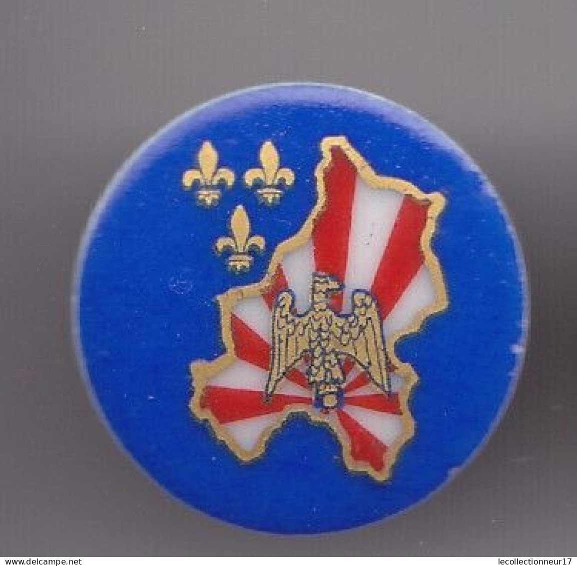 Pin's En Porcelaine Thoscas Limoges Drapeau Fleurs De Lys Aigle Royal  Réf 7637JL - Autres & Non Classés