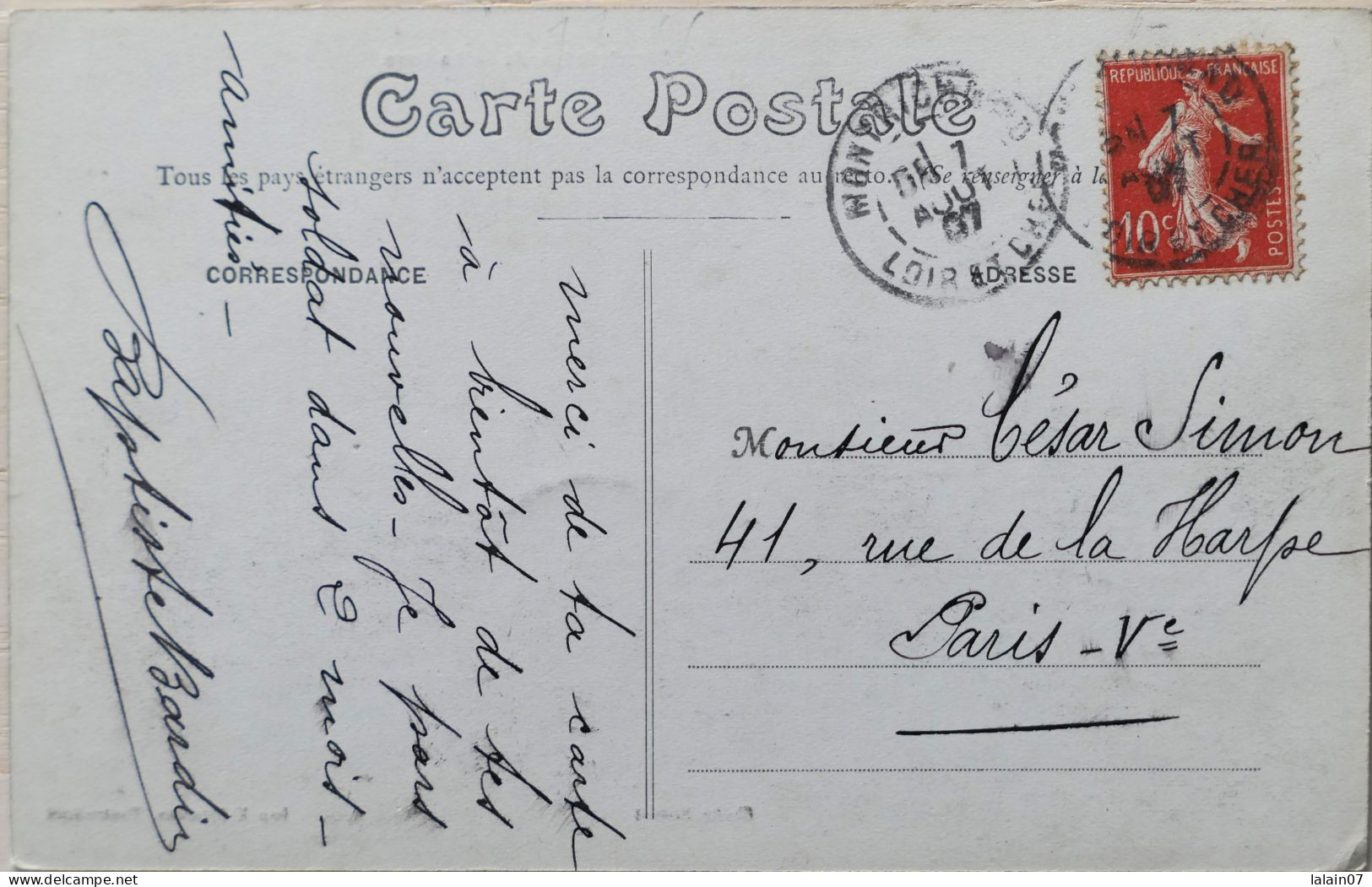 C. P. A. : 41 : MONTRICHARD : La Gare, Train En Gros Plan, Animé, Timbre En 1907 - Montrichard