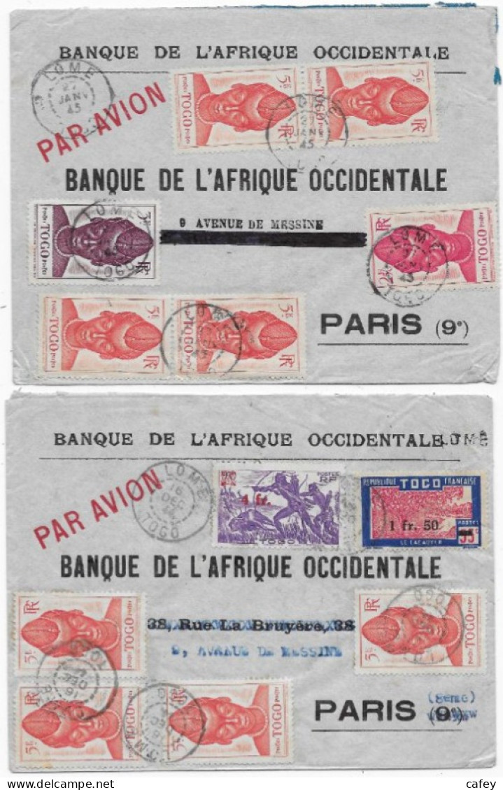 TOGO 2 Lettres Années 1944/1945  Timbres,  Beaux Affranchissements P / FRANCE - Covers & Documents