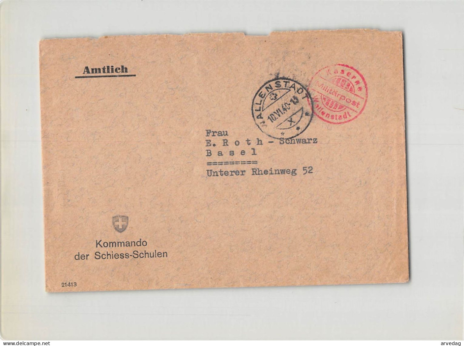 AG2663 HELVETIA KOMMANDO DER SCHIESS-SCHULEN - WALLENSTADT TO BASEL - Poststempel