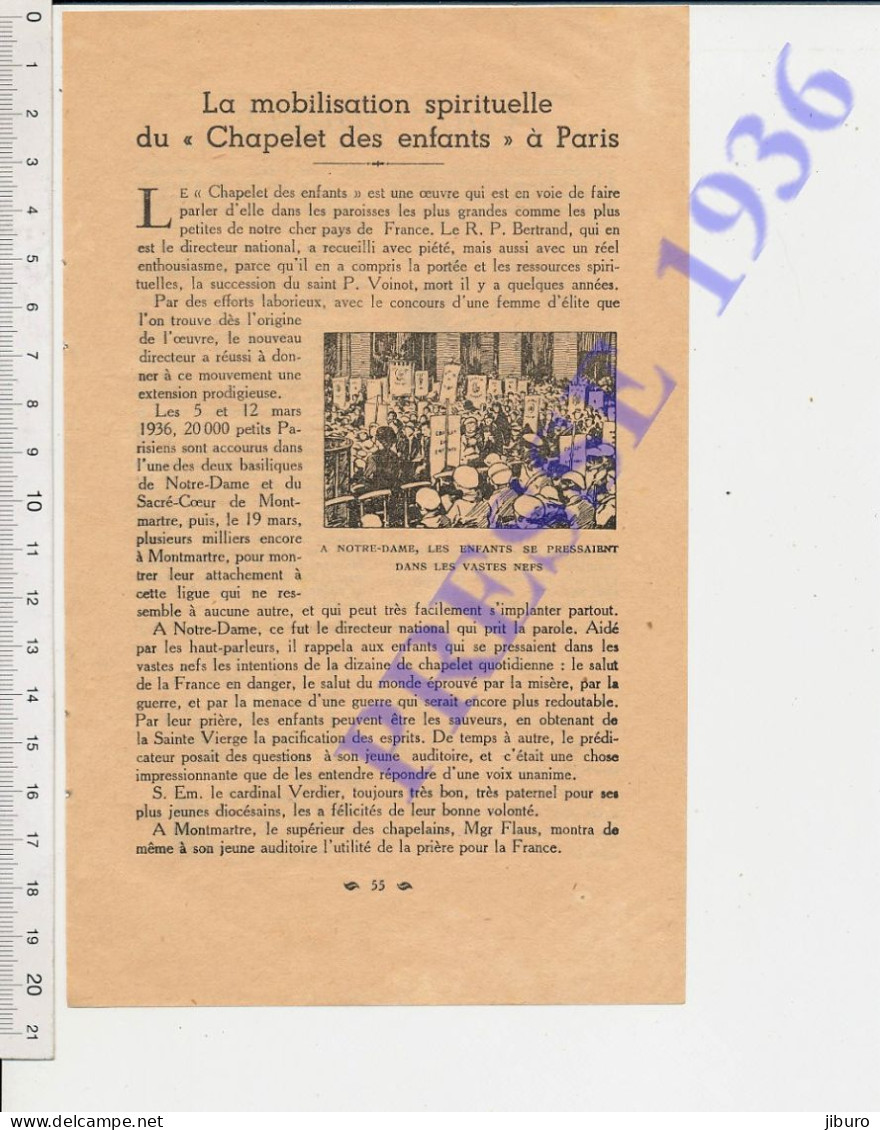 Doc 1936 Le Chapelet Des Enfants à  Notre-Dame De Paris Cardinal Verdier Mgr Flaus Montmartre + De Salvandy Lycée Melun - Unclassified