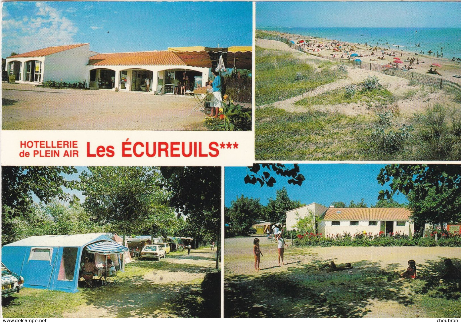 85. SAINT HILAIRE DE RIEZ.  CPsM. MULTIVUES. HOTELLERIE DE PLEIN AIR " LES ECUREUILS ". .ANNEE 1985  + TEXTE - Saint Hilaire De Riez