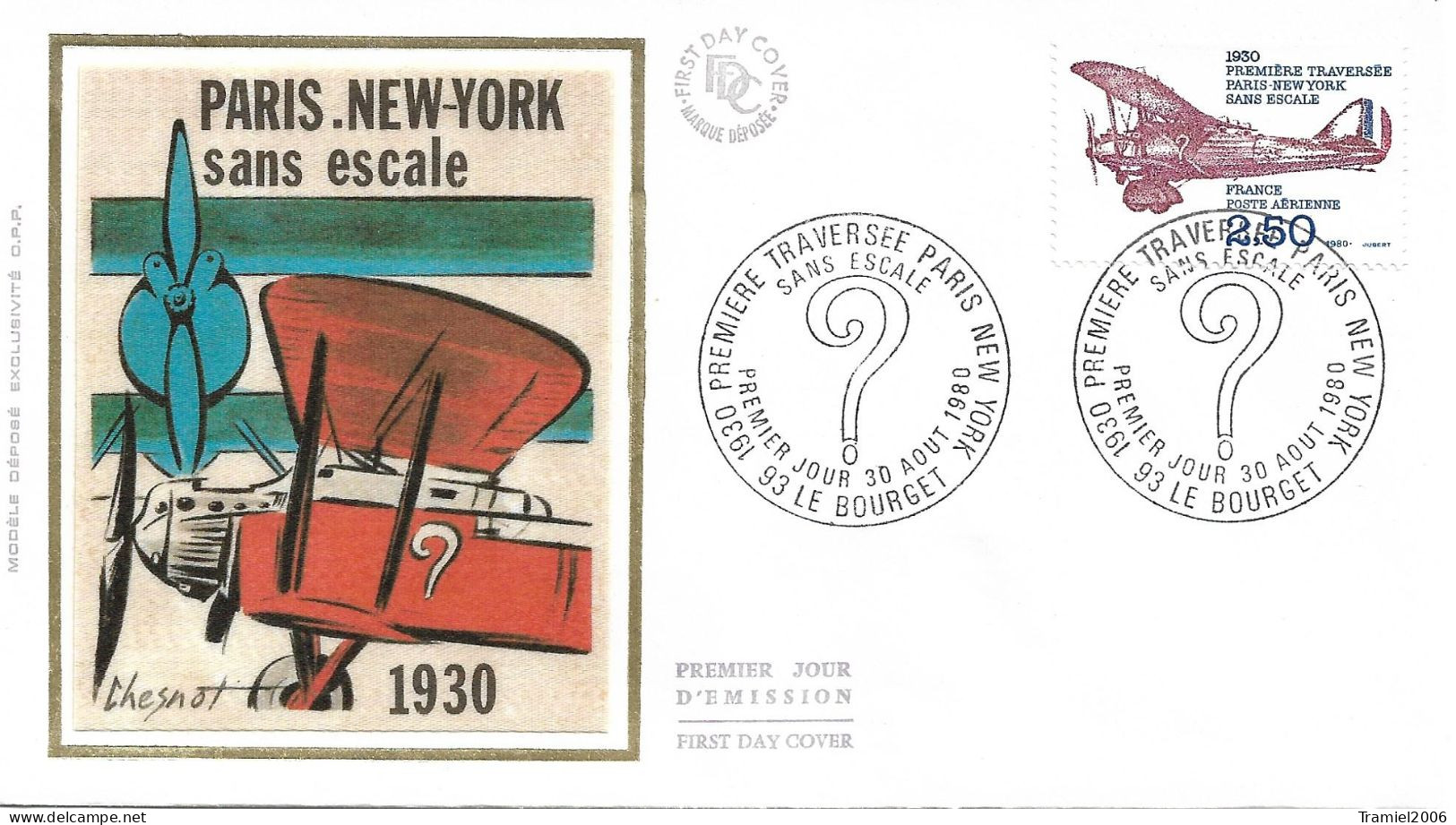 FRANCE 1980 - YT PA.53 - 50e Anniversaire De La Première Traversée Paris-New York Sans Escale - 30.08.1980 - 1980-1989