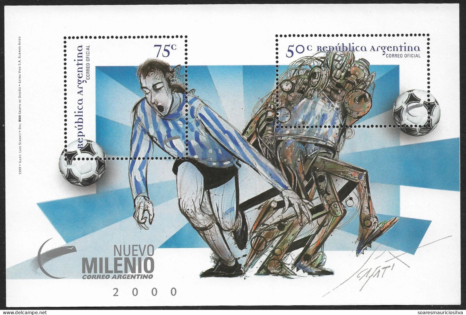 Argentina 1999 Souvenir Sheet New Millennium Soccer Football Sport Player Ball Unused Ungummed - Nuovi