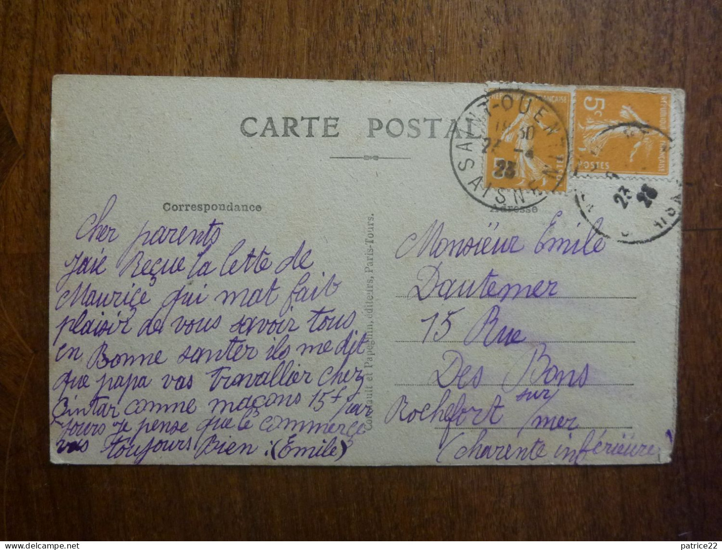 CPA écrite Timbre Stamp 1923 SAINT ST QUENTIN PRISONNIERS ALLEMANDS ENLEVANT DES BARRICADES RUE DE L'ISLE - Saint Quentin