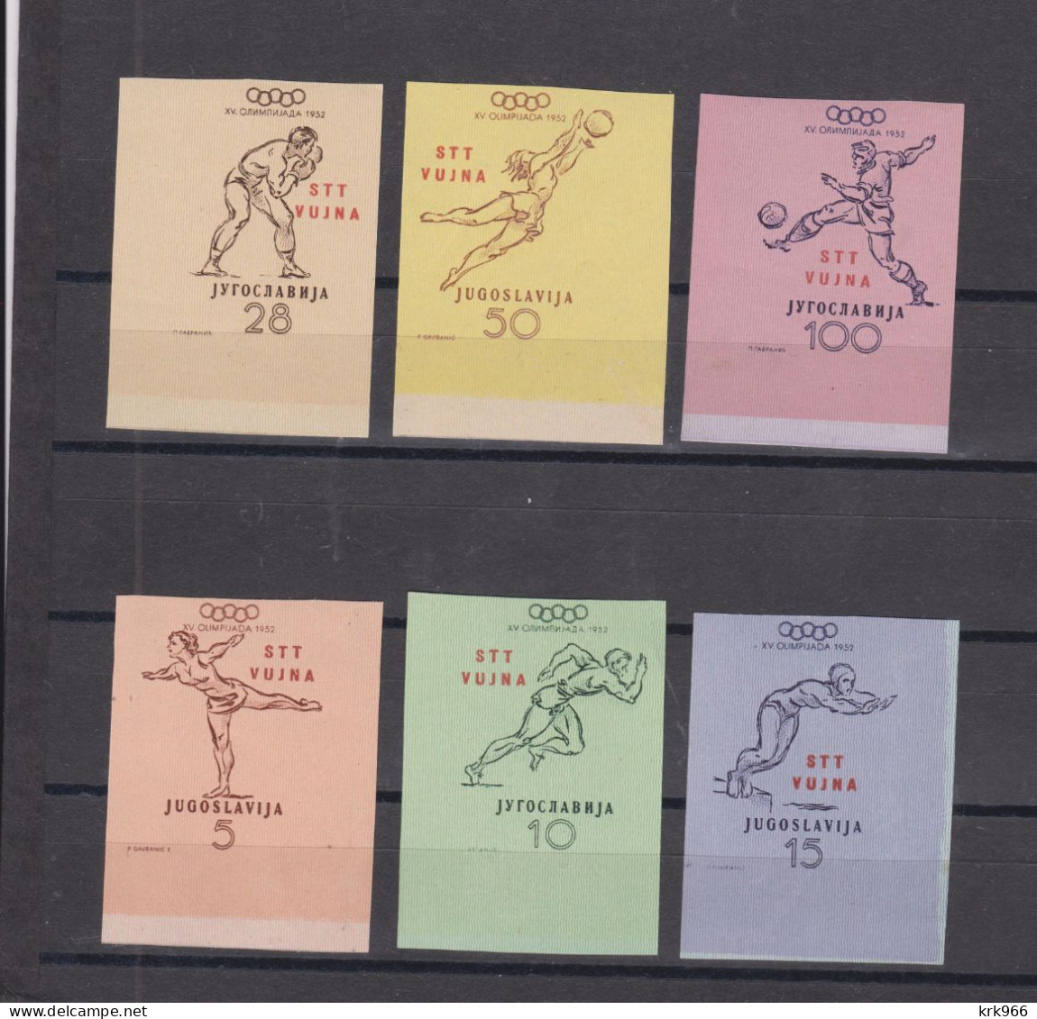 YUGOSLAVIA,1952 TRIESTE B OLYMPIC GAMES Imperforated Corner  Set Hinged - Ongebruikt