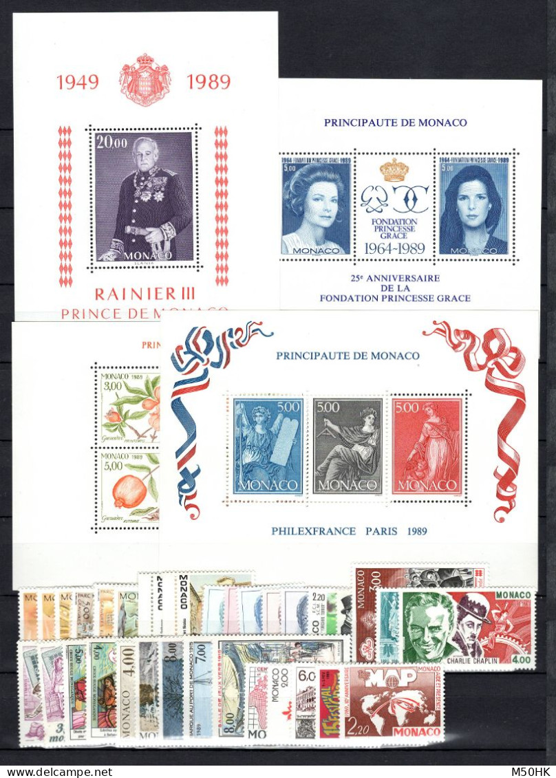 Monaco - Année 1989 N** MNH Luxe Complète , YV 1663 à 1704 , 42 Timbres , Cote 134 Euros - Full Years
