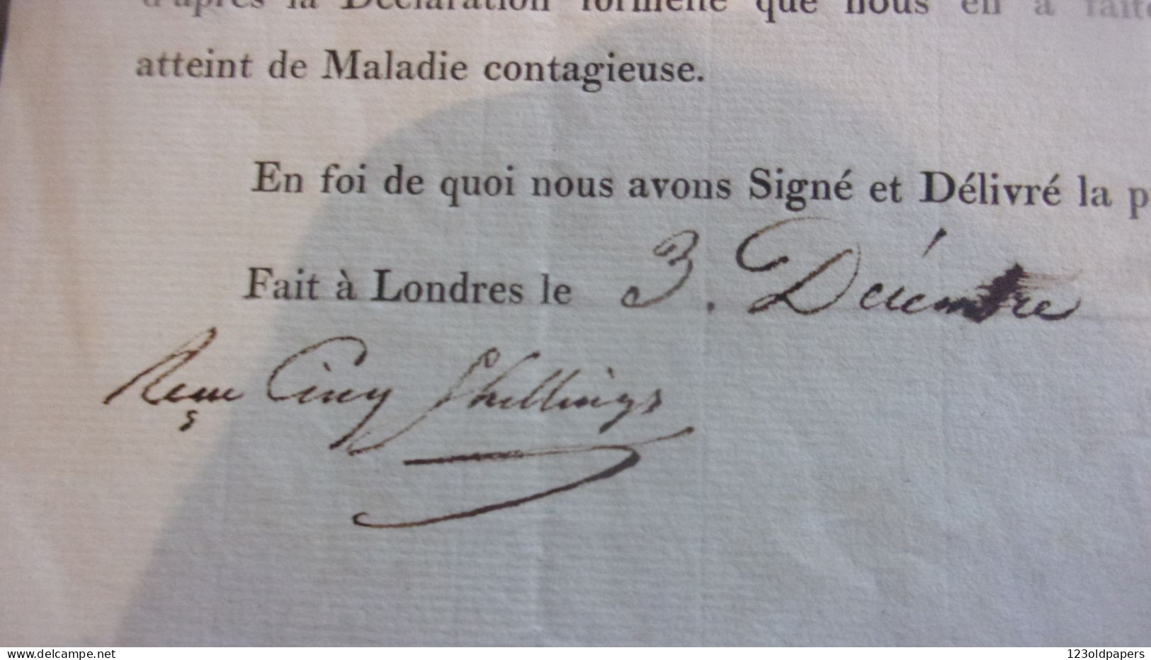 1831 PATENTE DE SANTE DU NAVIRE TYRIAN LONDRES SE RENDANT A Belle Isle En Mer MORBIHAN CHARGE DE FUSILS  CONSULAT FRANCE - Historische Dokumente