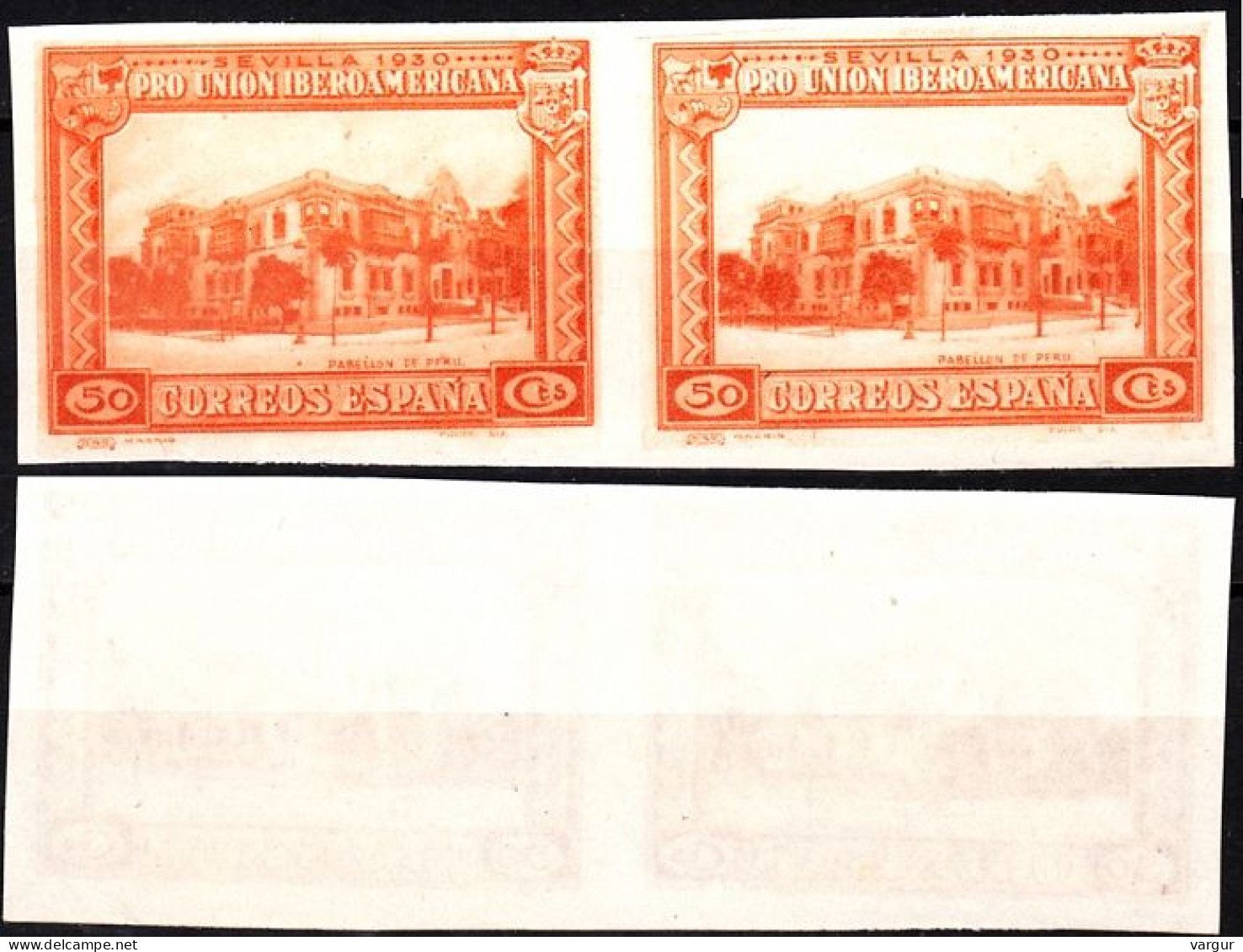 SPAIN 1930 Ibero-American Exposition. 50c Peru Pavilion. PAIR, Imperforate, MNH - Unused Stamps