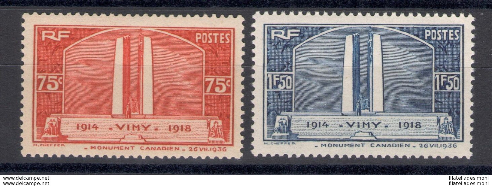 1936 FRANCIA   - N 316/17 Monumento Caduti Canada 2 Val MNH/** - Other & Unclassified