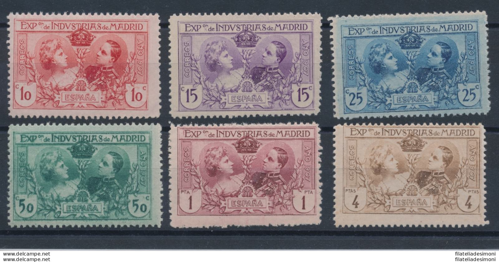 1907 SPAGNA, N. 236/41 Espo Madrid Effige Regina E Re Alfonso , 6 Valori , MH* - - Andere & Zonder Classificatie