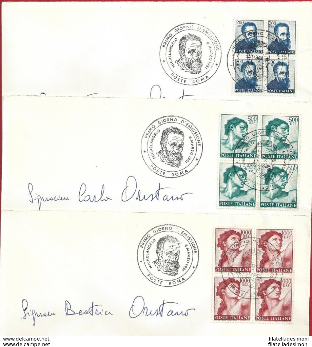 1961 Italia - Michelangiolesca N° 899-917 19 Valori In Quartina Su 19 Buste Pri - Europa