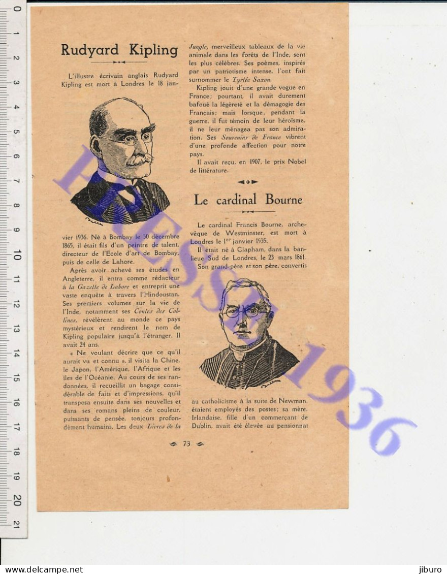 2 Vues 1936 Rudyard Kipling Portrait Cardinal Bourne Archevêque De Westminster - Sin Clasificación