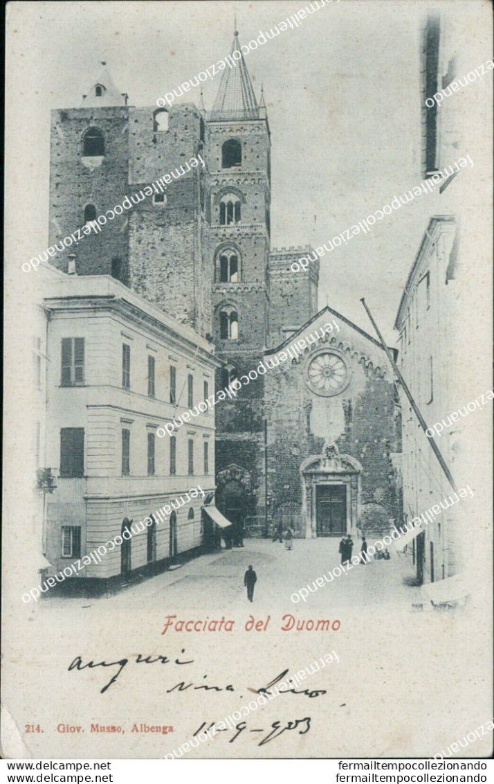Az390 Cartolina Albenga Facciata Del Duomo Savona Liguria  1903 - Savona