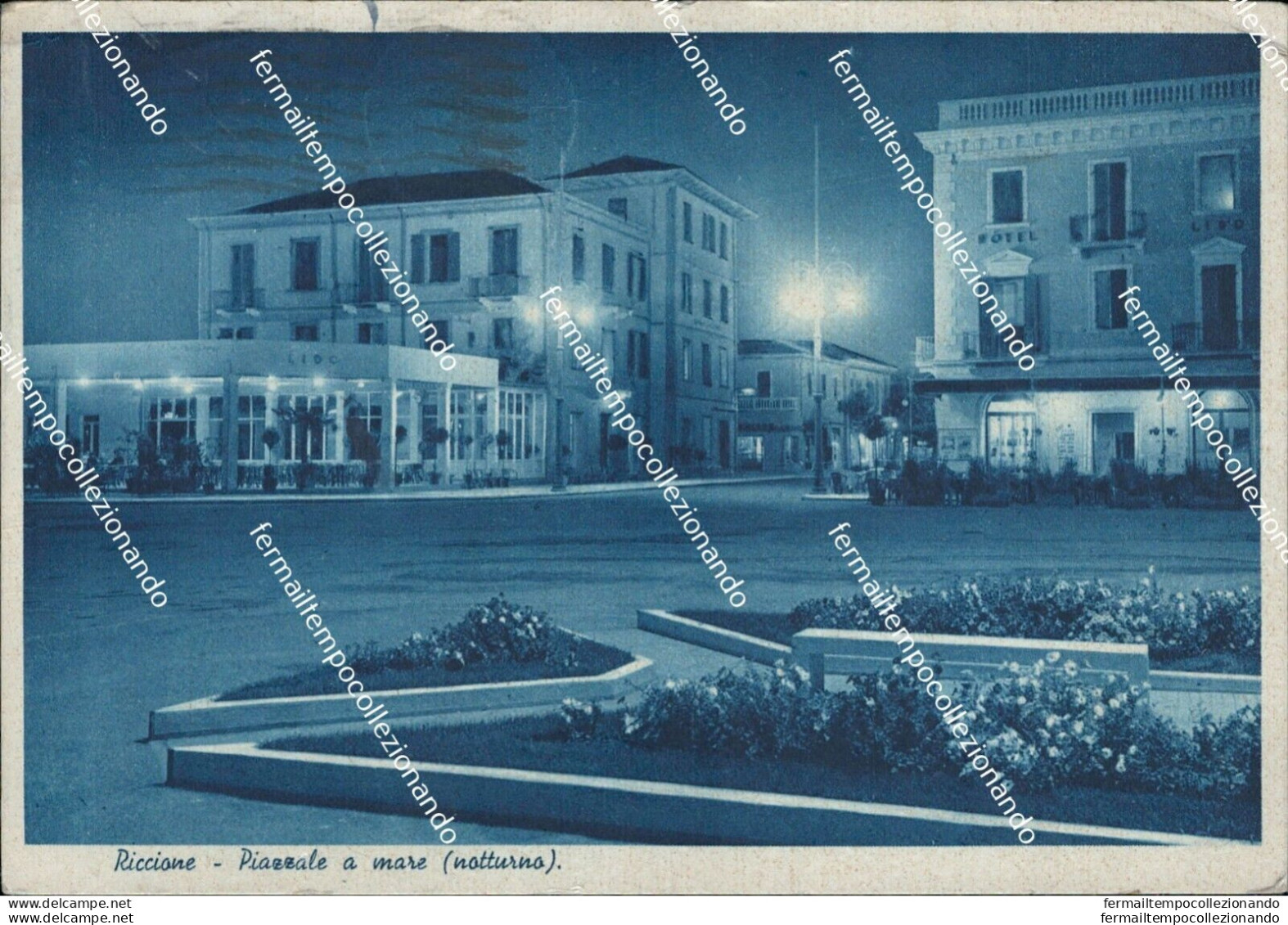 Az420 Cartolina Riccione Piazzale A Mare Notturno Rimini 1941 - Rimini