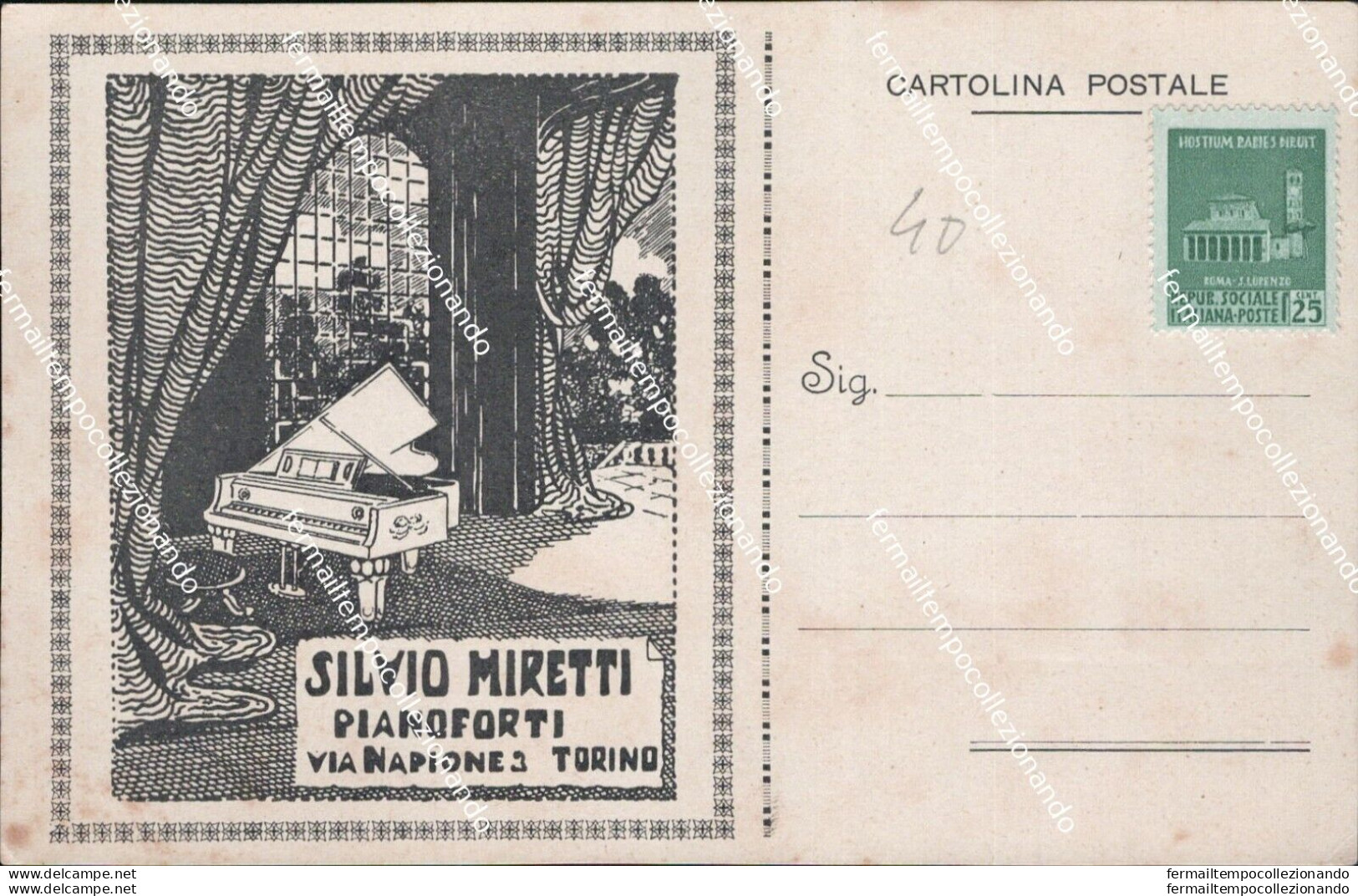 Az343 Cartolina Torino Citta' Silvio Miretti Pianoforti - Sonstige & Ohne Zuordnung