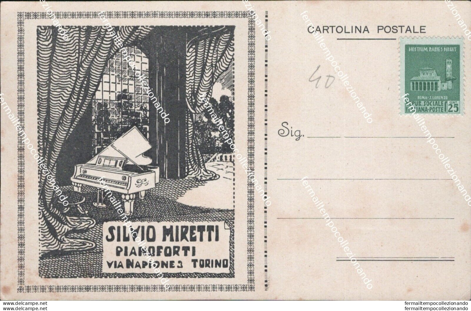 Az343 Cartolina Torino Citta' Silvio Miretti Pianoforti - Autres & Non Classés