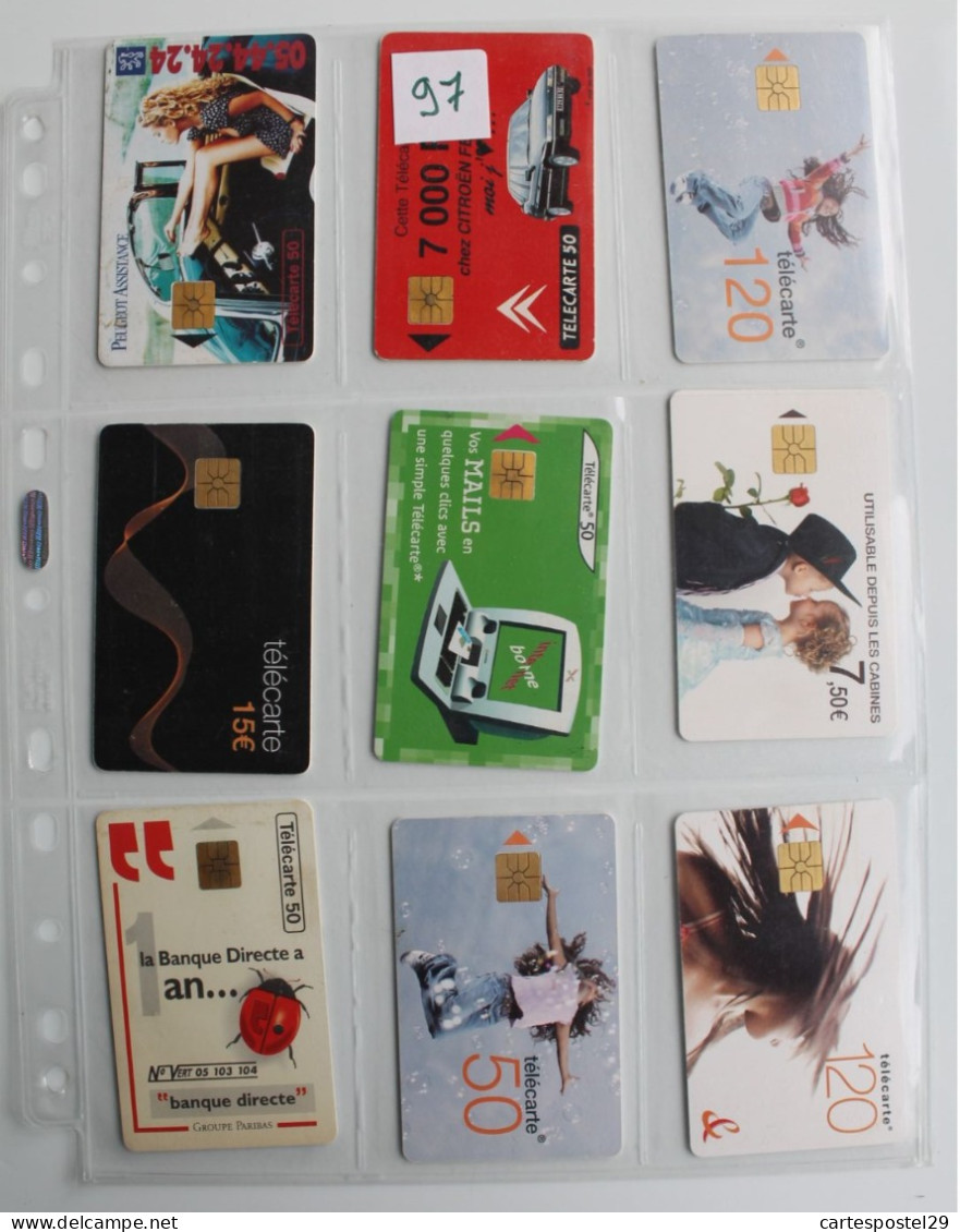 LOT DE 9 TELECARTES  AVEC SA FEUILLE DE CLASSEMENT - Colecciones