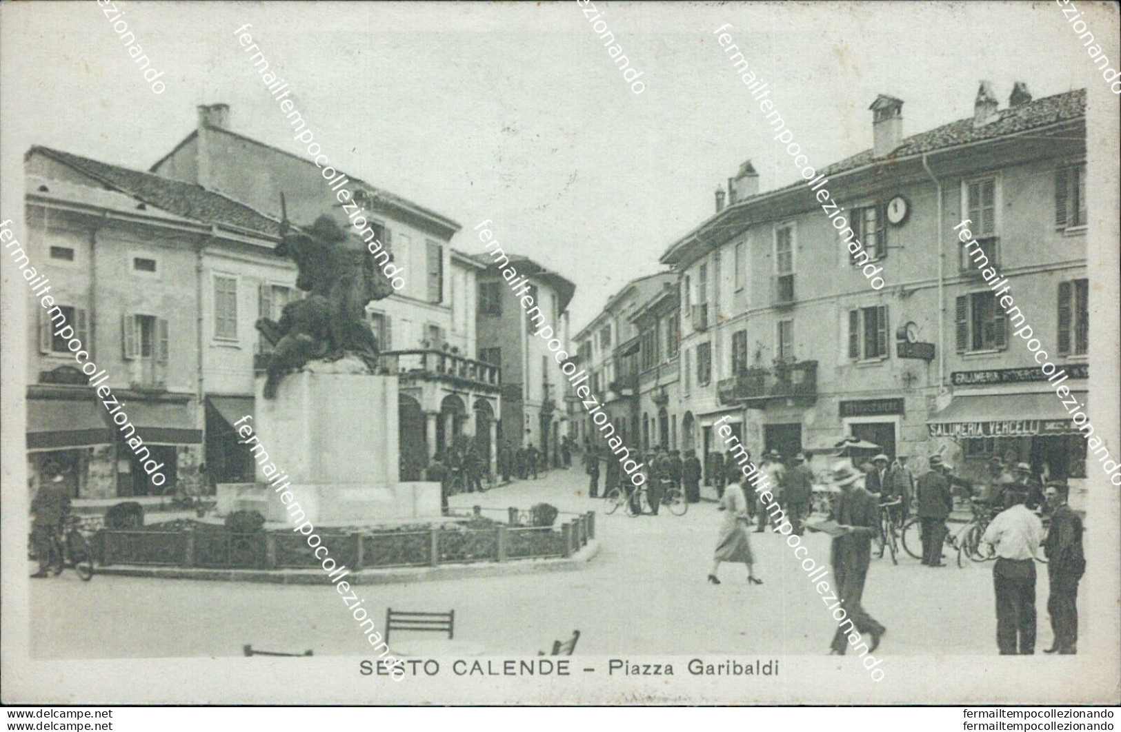 Az371 Cartolina Sesto Calende Piazza Garibaldi 1938 Varese Lombardia Bella! - Varese