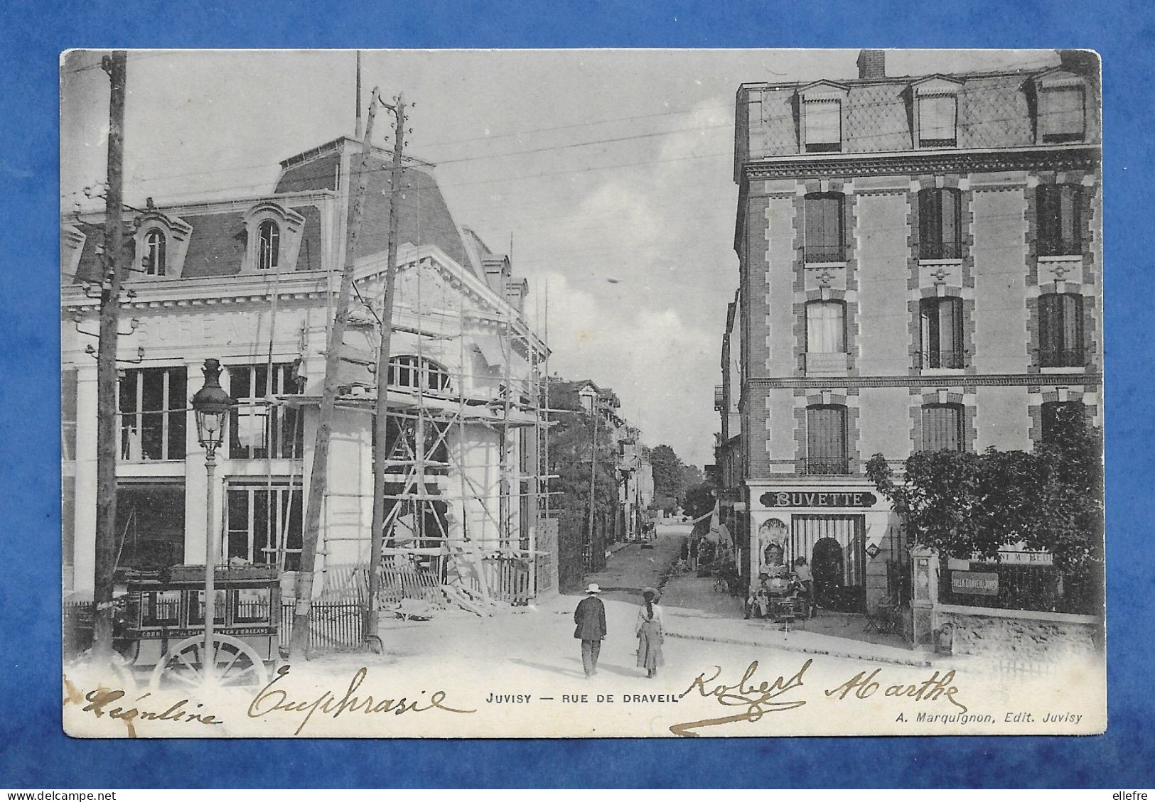 CPA  91 Juvisy Sur Orge - La Rue De Draveil Buvette Maison En Construction - Maquignon Ed 1905 Verso Précurseur - Juvisy-sur-Orge