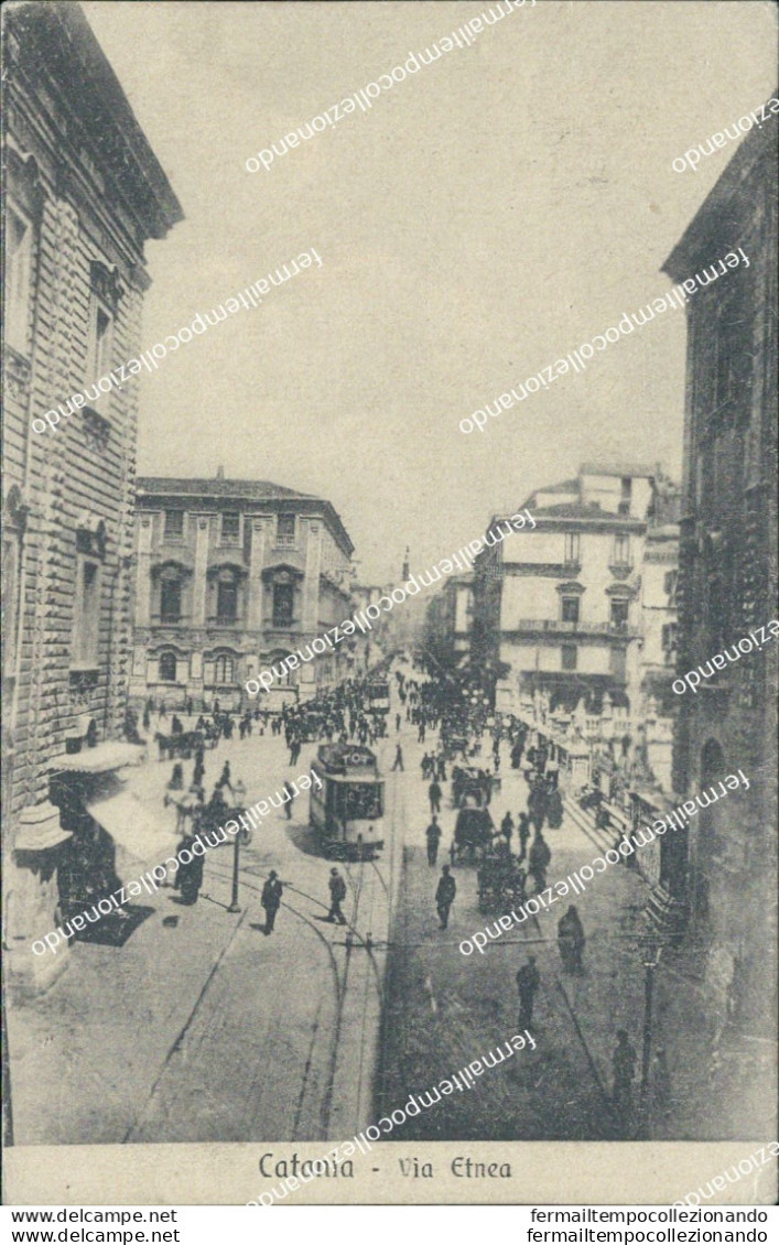 Bc146 Cartolina Catania Citta' Via Etnea Tram 1918 - Catania