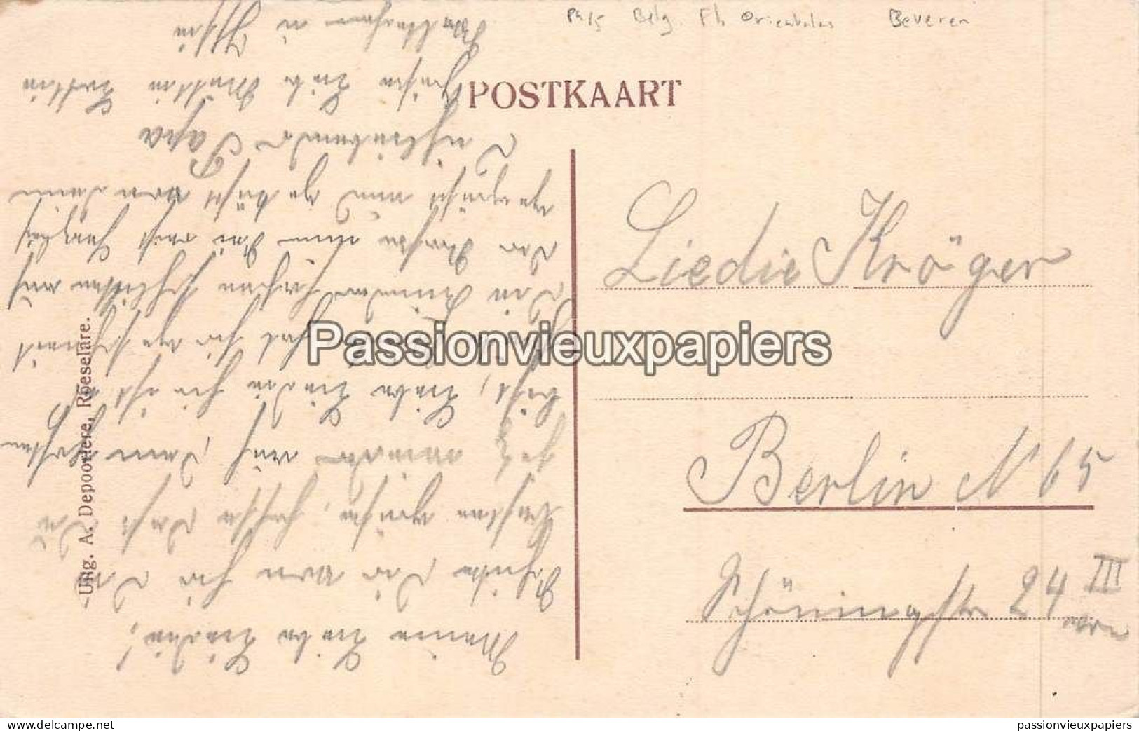 BEVEREN   1916 FELDPOST - Roeselare