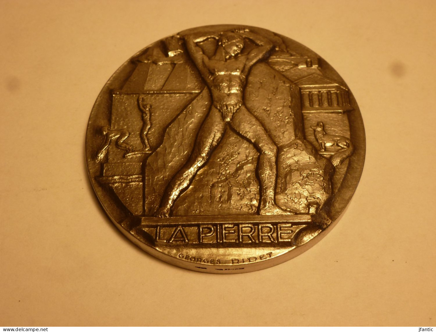 Georges Ridet, La Pierre, Médaille Ancienne En Bronze Argenté, Monnaie De Paris, XX è. - Autres & Non Classés