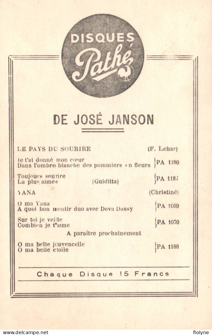 José JANSON - Chanteur Opéra Ténor Né à Fabrègues - Disque PATHE Pathé - Pub Publicité - Spectacle Musique - Opéra