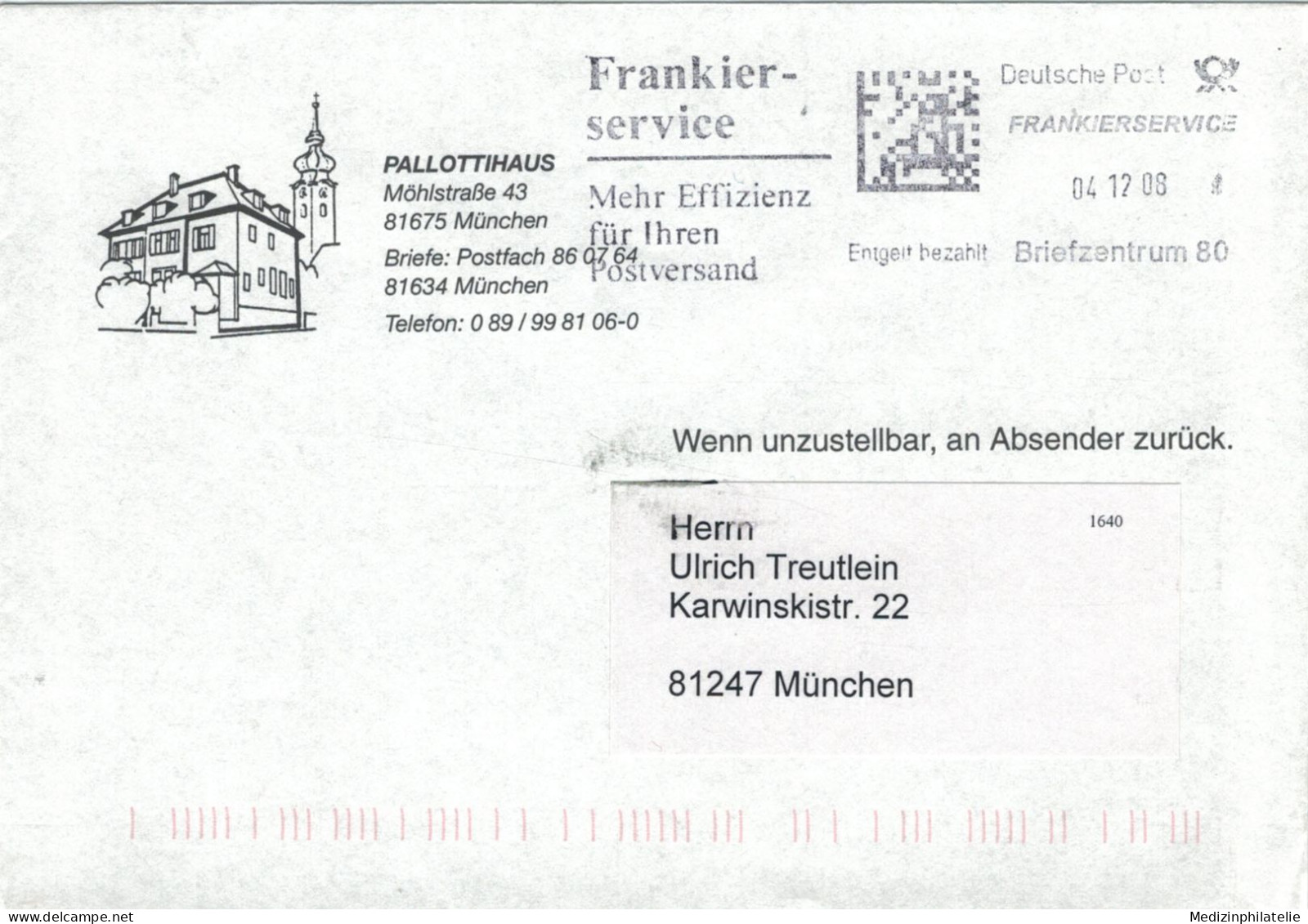 Vinzenz Pallotti München 2008 Vereinigung Des Katholischen Apostolates - Pallottihaus Möhl-Str. - Frankierservice - Christendom