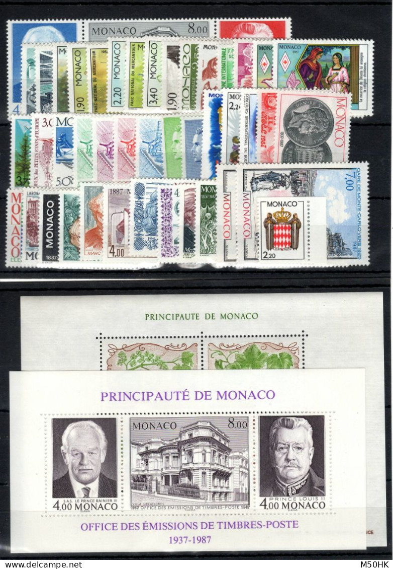 Monaco - Année 1987 N** MNH Luxe Complète , YV 1562 à 1613 , 52 Timbres , Cote 132 Euros - Volledige Jaargang